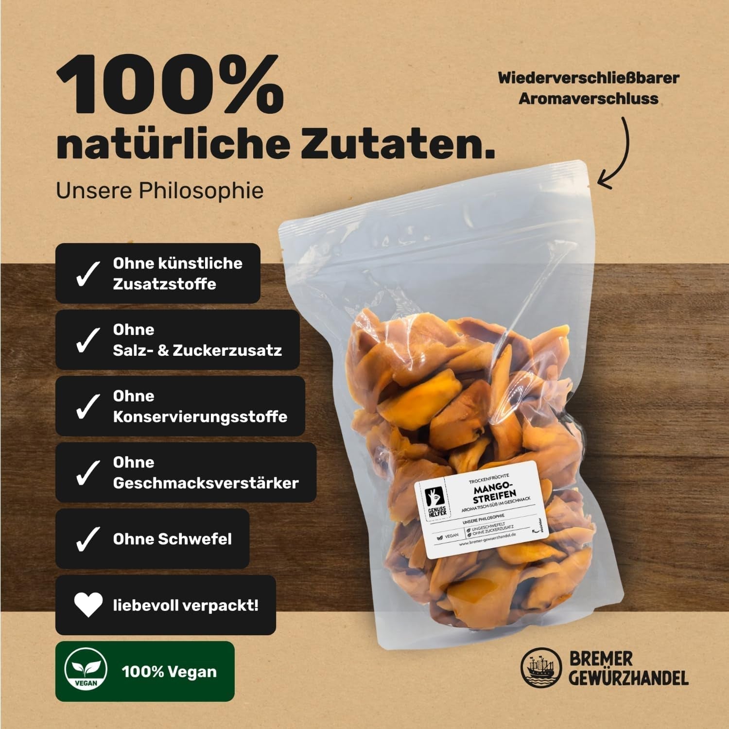 Bremer Gewürzhandel mango, sušené nudličky manga, nesířené, bez přidaného cukru, 1kg Dehydrované produkty Naty Shop