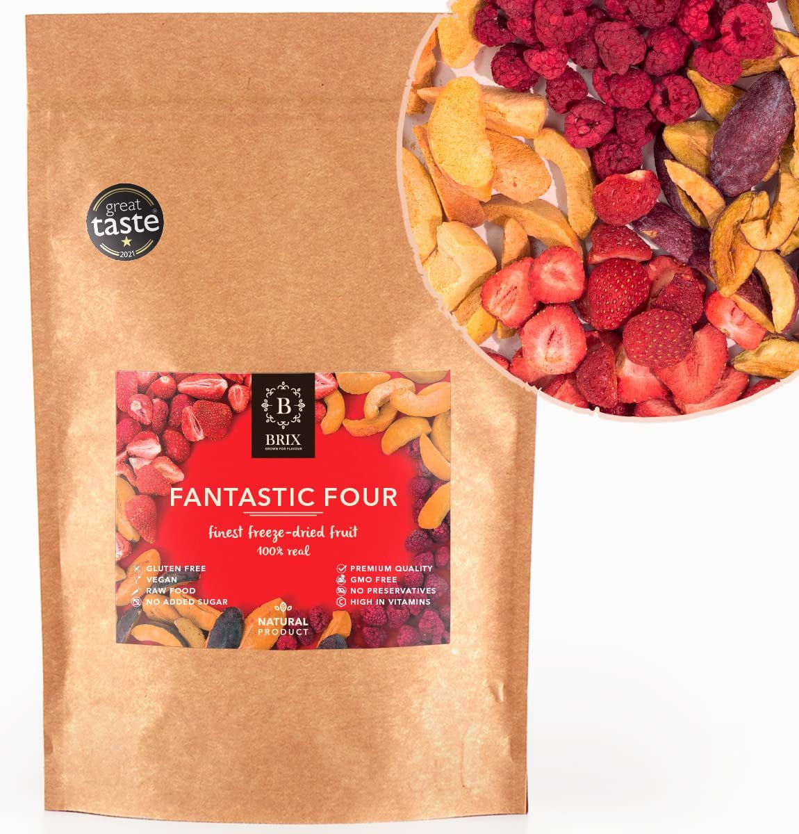 Brix Lyofilizované ovoce Fantastic Four (80g) - Cena dobrá chuť, lahodná a zdravá svačina, suché křupavé, bohaté na vitamíny Dehydrované produkty Naty Shop Výchozí název