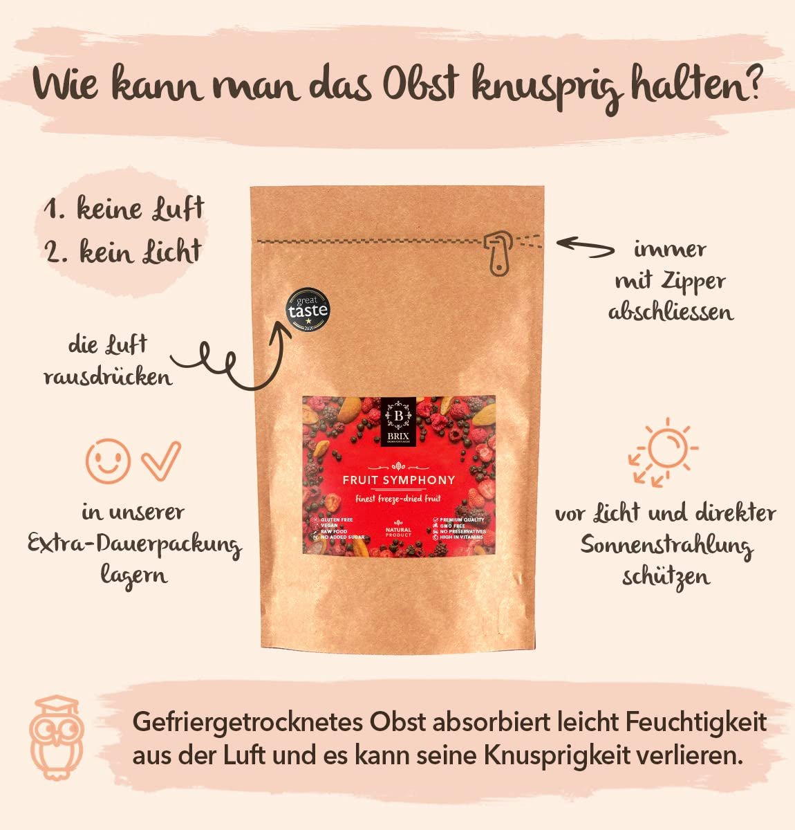 BRIX mrazem sušené ovoce | Přírodní směs sušeného ovoce 115g | Cena Great Taste Award za sušené ovoce | Bez GMO, Bezlepkové, Veganské, Zadržené vitamíny Naty Shop Dehydratované produkty