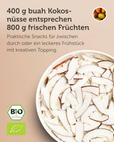 BUAH® Sušené kokosové chipsy | Bio kokosové lupínky, svačina, müsli a kokosové lupínky na pečení | Ideální náhrada za cukroví | Vegan a bez přidaného cukru | 400 g dehydratovaných produktů Naty Shop