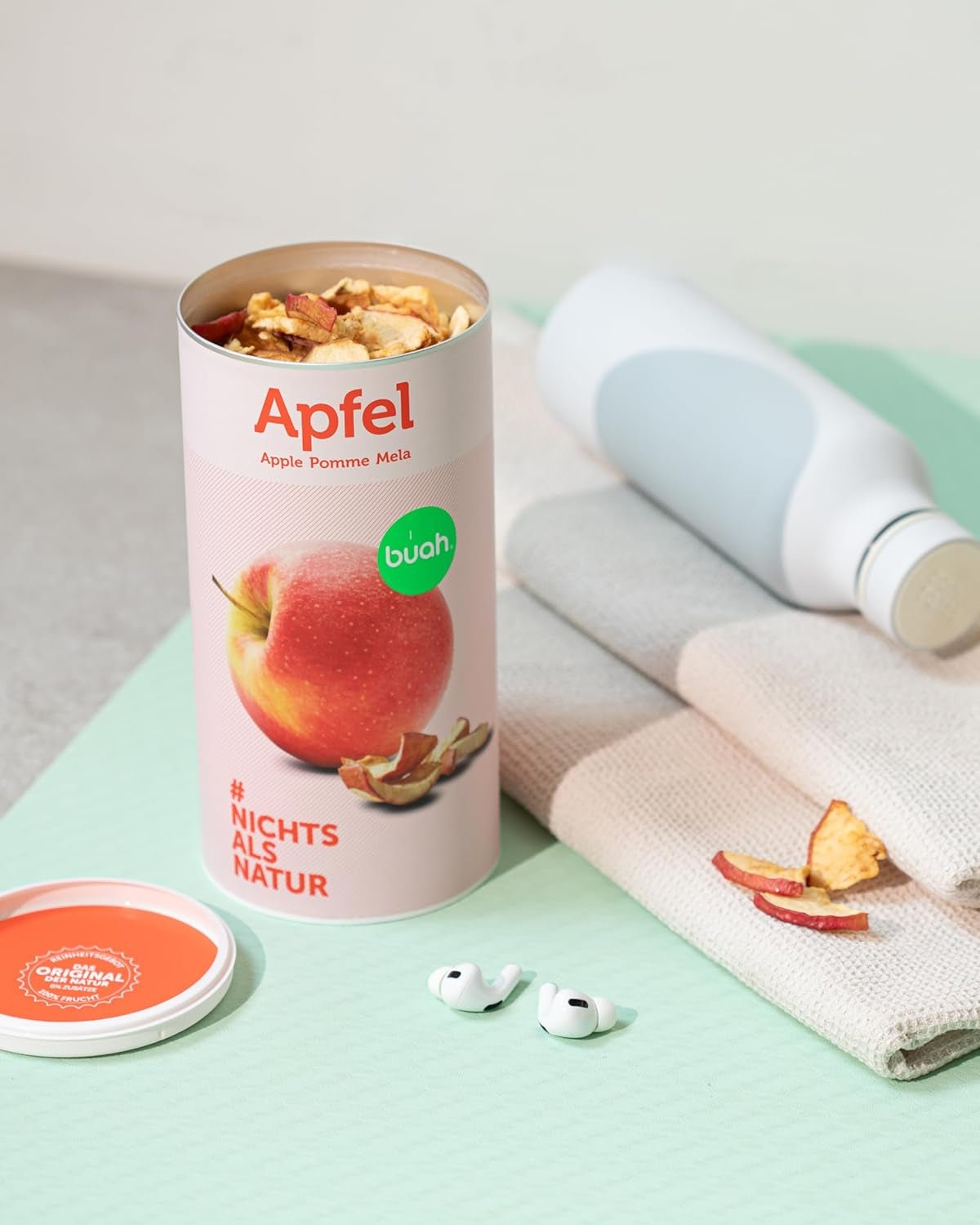 BUAH® Bio mrazem sušená jablka | Mrazem sušená bio jablka bez přidaného cukru | 100% mrazem sušené ovoce (veganské bezlepkové bez laktózy) | Ideální svačina (110g) Dehydrované produkty Naty Shop