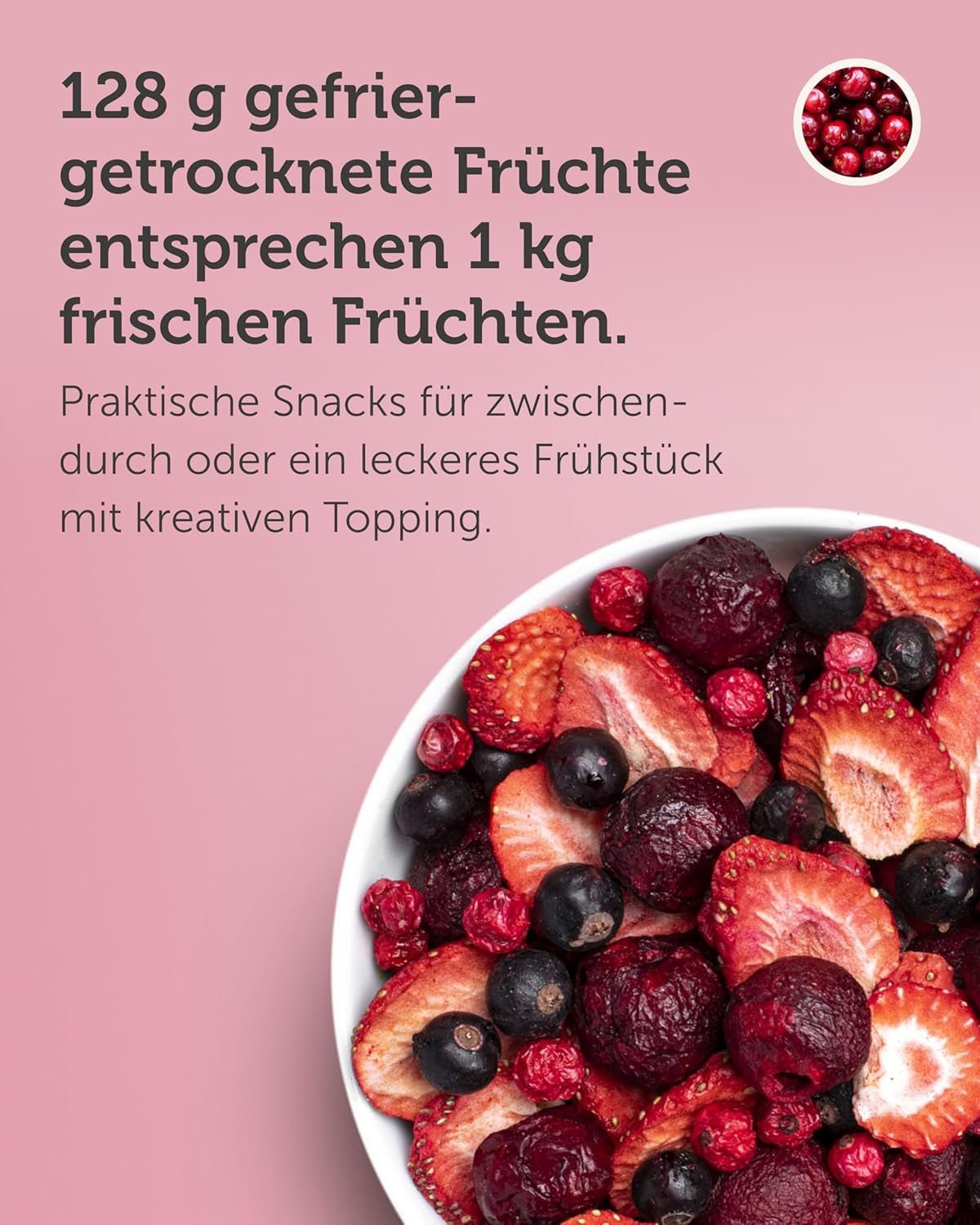 BUAH® Mrazem sušená ovocná směs | třešně, jahody, červený a černý rybíz lyofilizovaný bez přidaného cukru | 100% ovoce | veganské, bezlepkové, bezlaktózové (128g) dehydratované produkty Naty Shop