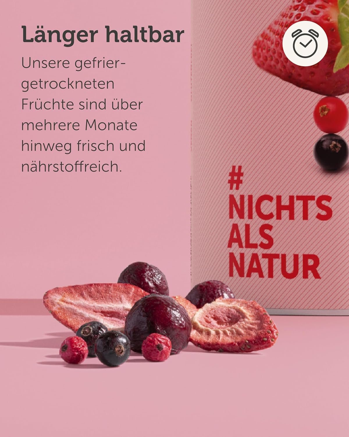 BUAH® Mrazem sušená ovocná směs | třešně, jahody, červený a černý rybíz lyofilizovaný bez přidaného cukru | 100% ovoce | veganské, bezlepkové, bezlaktózové (128g) dehydratované produkty Naty Shop