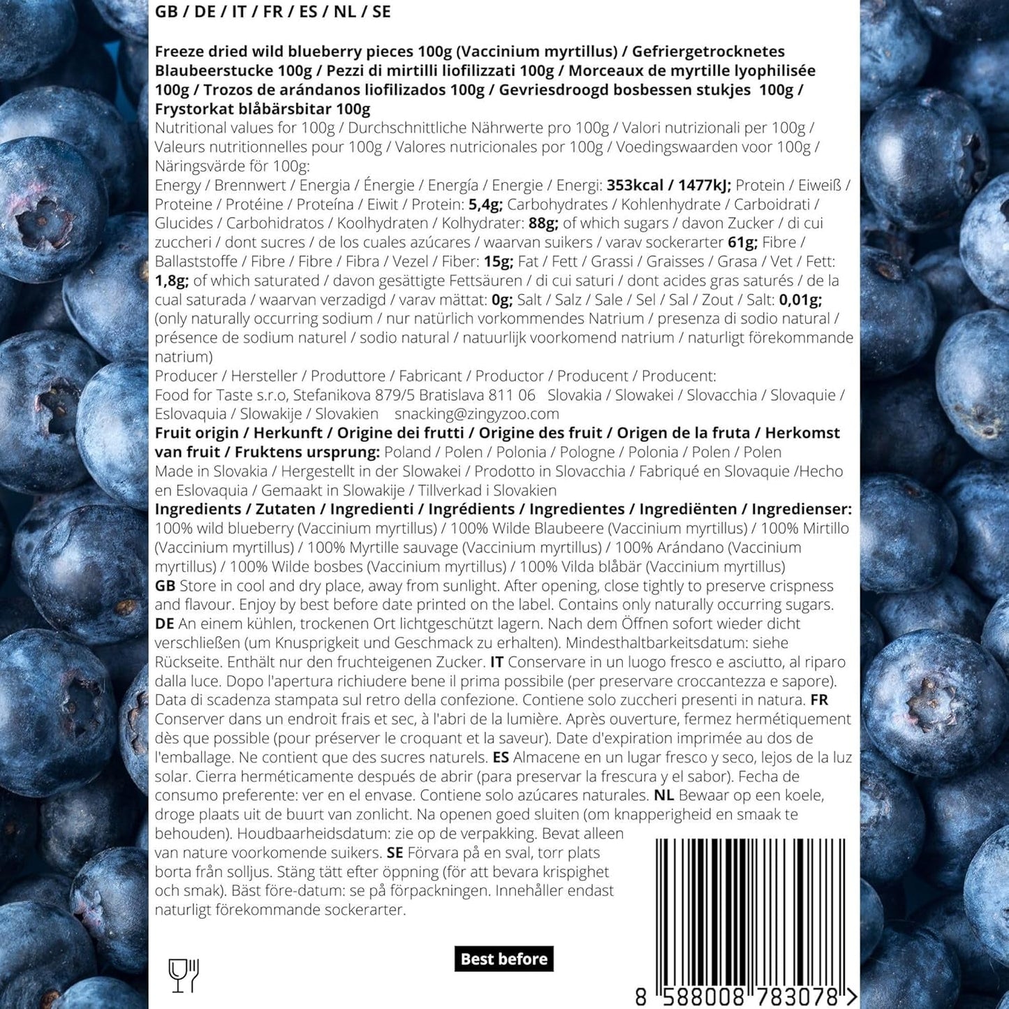 Sušené kousky brusinek | 100% Vaccinium Myrtillus lyofilizované divoké borůvky | Prášek z lesních borůvek Prášek z borůvek Lyofilizované Lyofilizované Sušené borůvky Dehydrované produkty Naty Shop