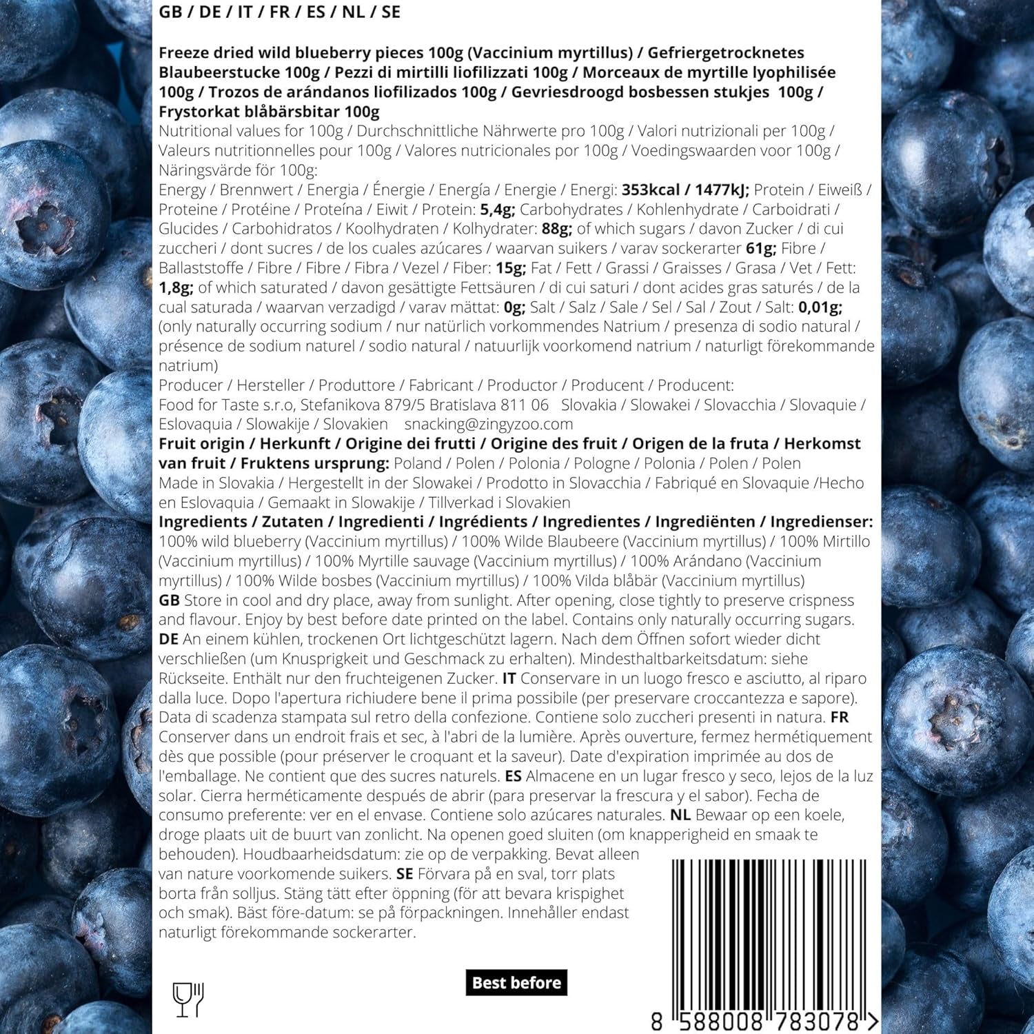 Sušené kousky brusinek | 100% Vaccinium Myrtillus lyofilizované divoké borůvky | Prášek z lesních borůvek Prášek z borůvek Lyofilizované Lyofilizované Sušené borůvky Dehydrované produkty Naty Shop