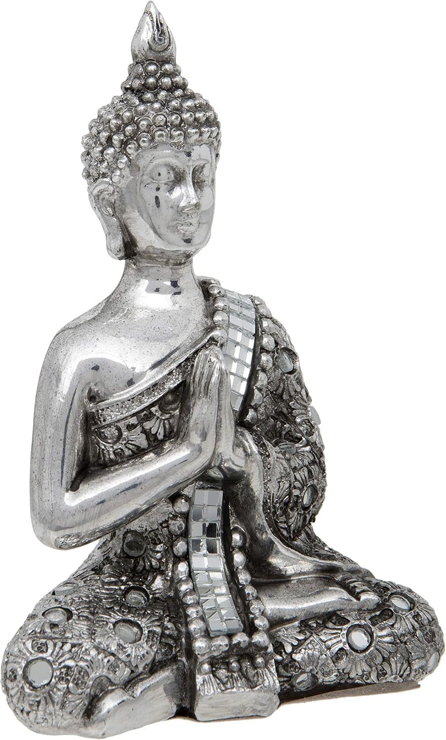 Thajský Buddha s rukama Stříbrná reflexní meditační látka 13 cm Stříbrné sošky a plastiky Naty Shop Výchozí název