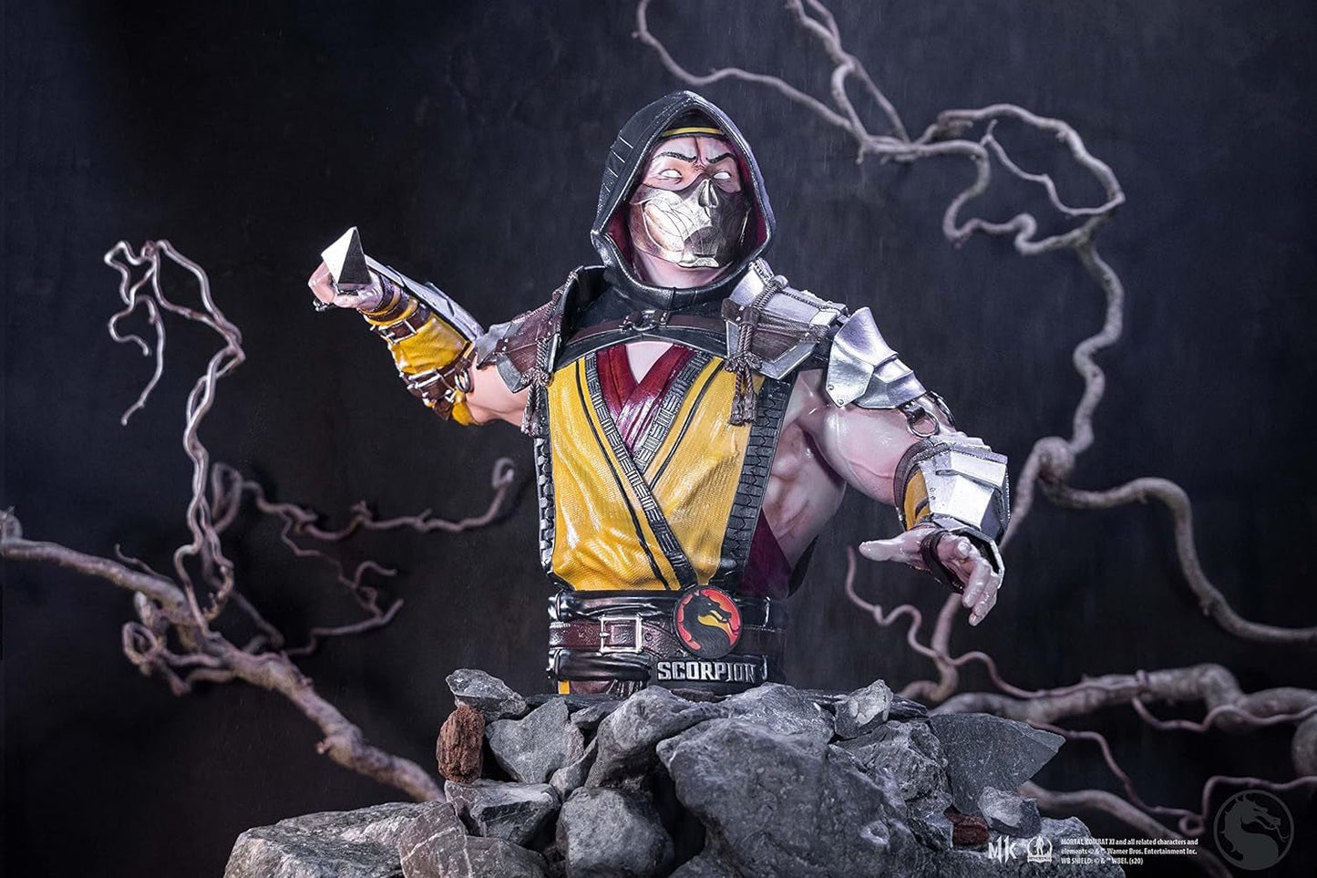 Oficiálně licencovaná busta Mortal Kombat Scorpion, žlutá, 29,5 cm, sošky a sochy ze syntetické pryskyřice Naty Shop