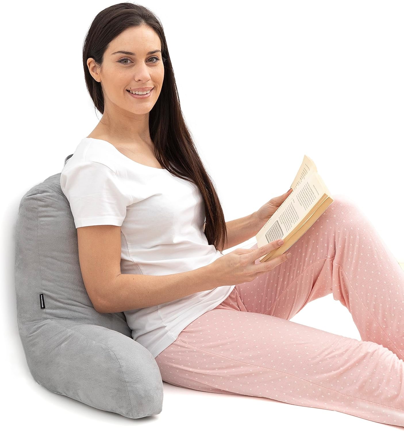 InnovaGoods Huglow polštář na čtení s područkou na pohovku, postel a koberec, polštář na čtení s bederní opěrkou a rukojetí, ergonomický, zabraňuje nepohodlí a bolesti, šedý