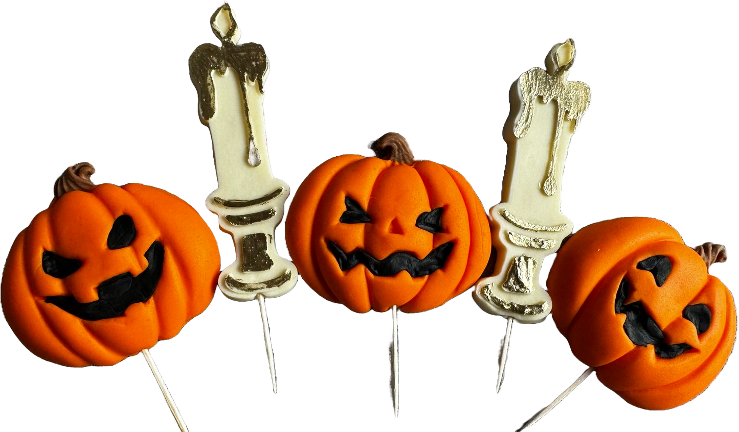 Sada 5 jedlých dekorací z cukrové pasty, Halloween, dýně a svíčky Dekorace z cukrové pasty Naty Shop
