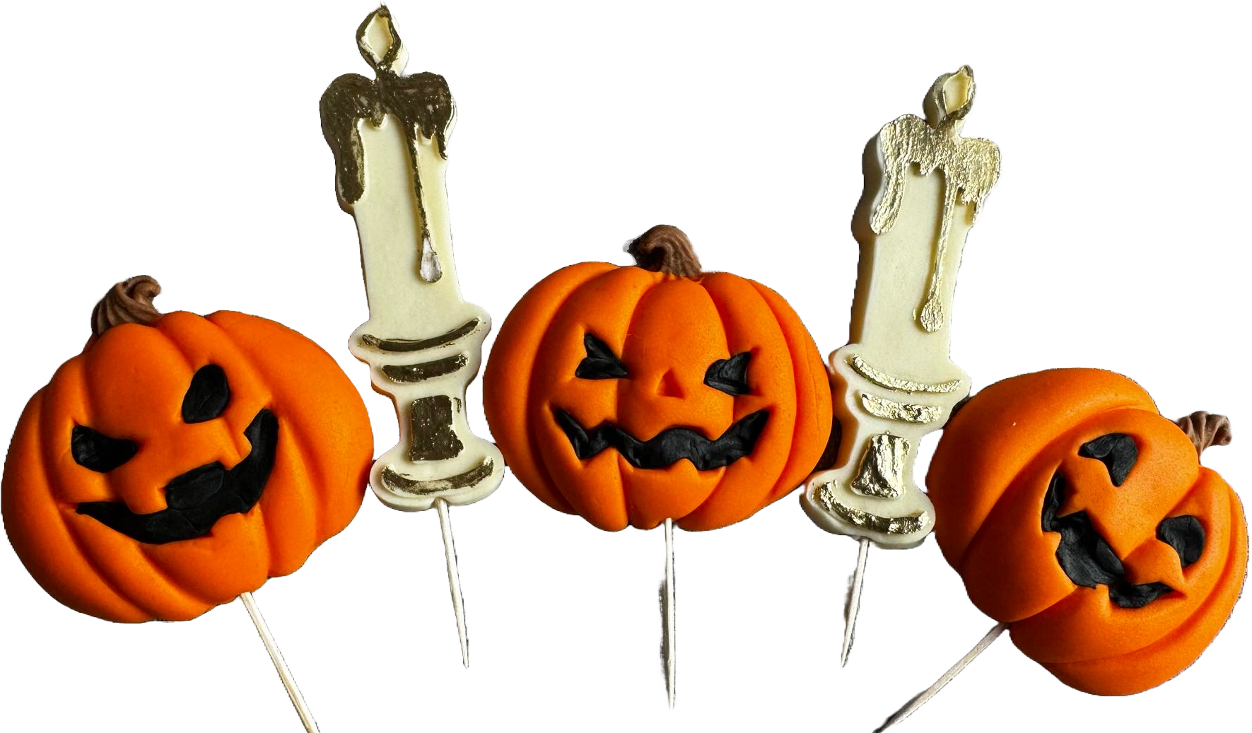 Sada 5 jedlých dekorací z cukrové pasty, Halloween, dýně a svíčky Dekorace z cukrové pasty Naty Shop