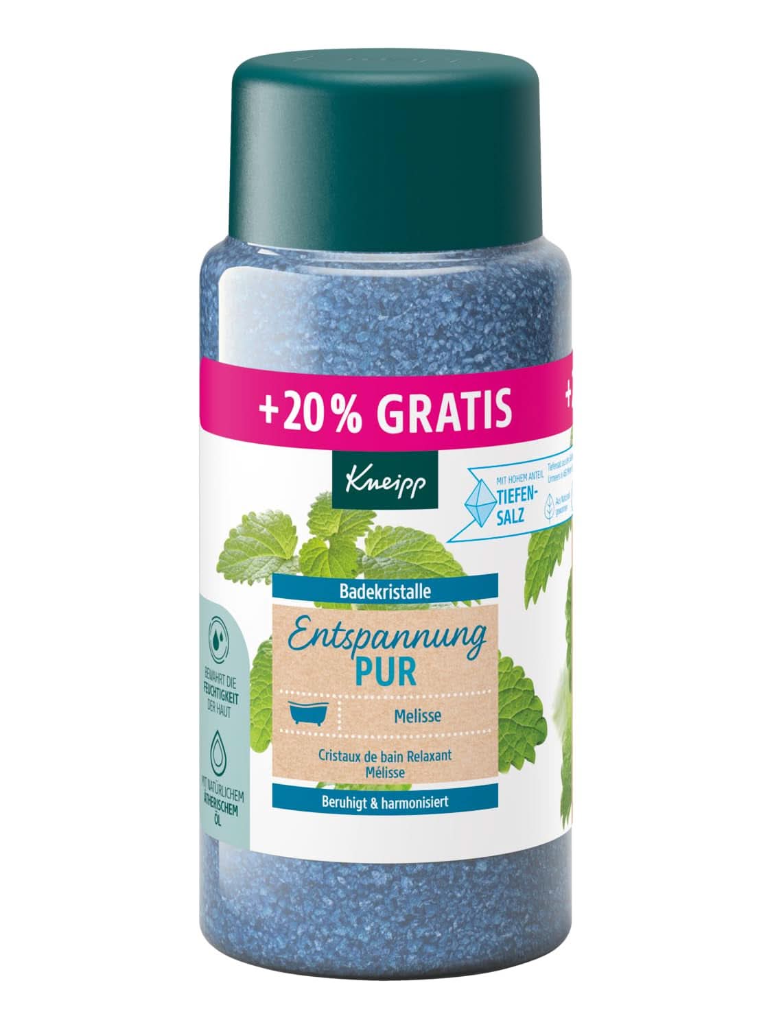 Kneippovy krystaly do koupele Pure Relaxation - Speciální velikost - S přírodní solí Luisenhall Hluboká sůl a esenciální olej z indické meduňky a extrakt z meduňky Limitovaná edice 720G Naty Shop Sprcha a koupel