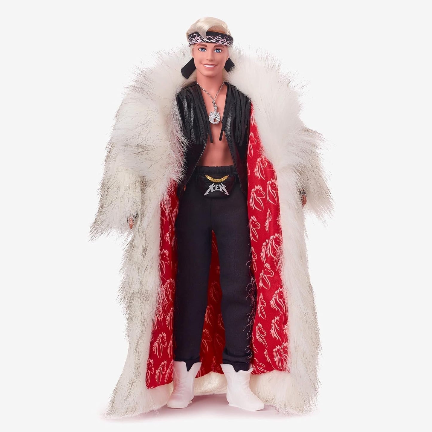 Barbie filmová sběratelská panenka Ken na sobě kabát z umělé kožešiny a černou vestu s třásněmi s šátkem, HRF31 Naty Shop Dolls