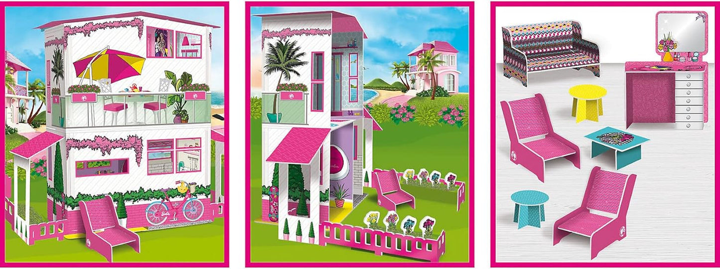 Lisciani - BARBIE domeček pro panenky - vila snů Barbie na dvou podlažích - 3D dům na stavbu, dekoraci a design - kreativní řemeslná a stavební hračka pro děti od 4 let Domky pro panenky Naty Shop