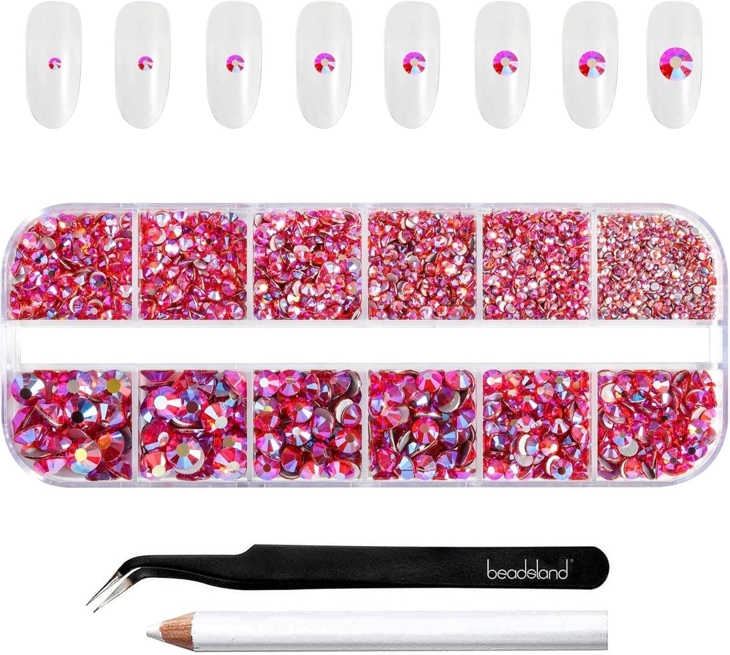 Beadsland 2500 ks Glas Nailart Strasssteine ​​​​Kristall Flatback Edelsteine ​​Runde, ​​Für Handwerk Gemischt 8 Größen SS4 ~ SS30 Mit Picking Pinzette Und Stift (Kristall Weiss)