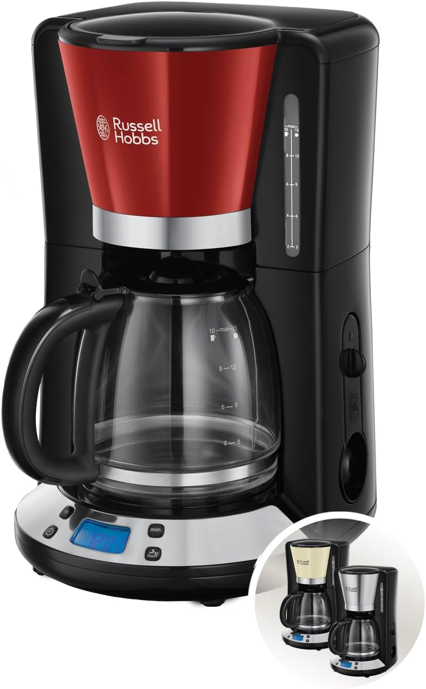 Kávovar Russell Hobbs [Digitální časovač, sprchová hlavice pro optimální odsávání a aroma] Colors+ Creme (1 až 10 šálků, 1,25 l skleněná karafa, topná deska, 1100 W) Kávovar s filtrem 24033-56