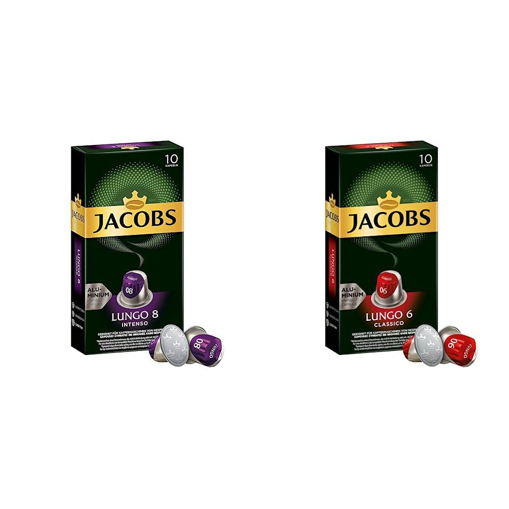 Jacobs Kapseln Lungo Intenso, Intensität 8 & Kapseln Lungo Classico, Intensität 6, 100 Nespresso®* kompatibilní Kaffeekapseln, 10er Pack, 10 x 10 Getränke