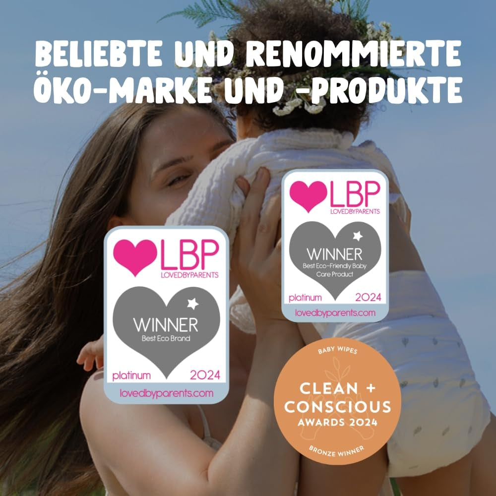 Dětské ubrousky Naty | 100% bylinný a bez parfemace pro citlivou pokožku | Bezplastové a certifikované kompostovatelné ubrousky s 98% čištěnou vodou | 672 ubrousků (12 balení)