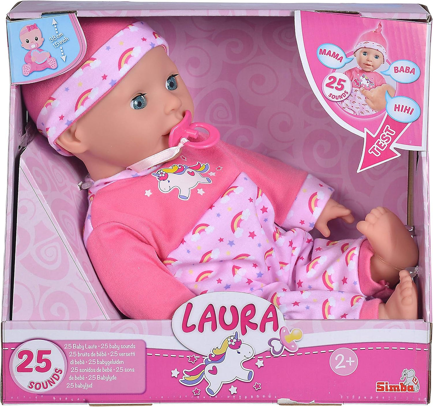 Simba 105140060 - Laura Tickle Baby Soft Body panenka s duhovou matrací, vydává 25 dětských zvuků, 38 cm, panenka pro 2 roky a více