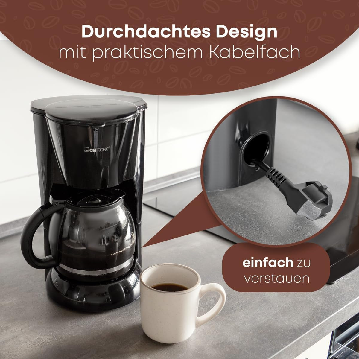 Clatronic® espresso kávovar | Automatický espresso kávovar na 12-14 šálků (cca 1,5 litru) | Espresso kávovar s filtrem a systémem proti odkapávání | 900W | Espressor KA 3473 černý