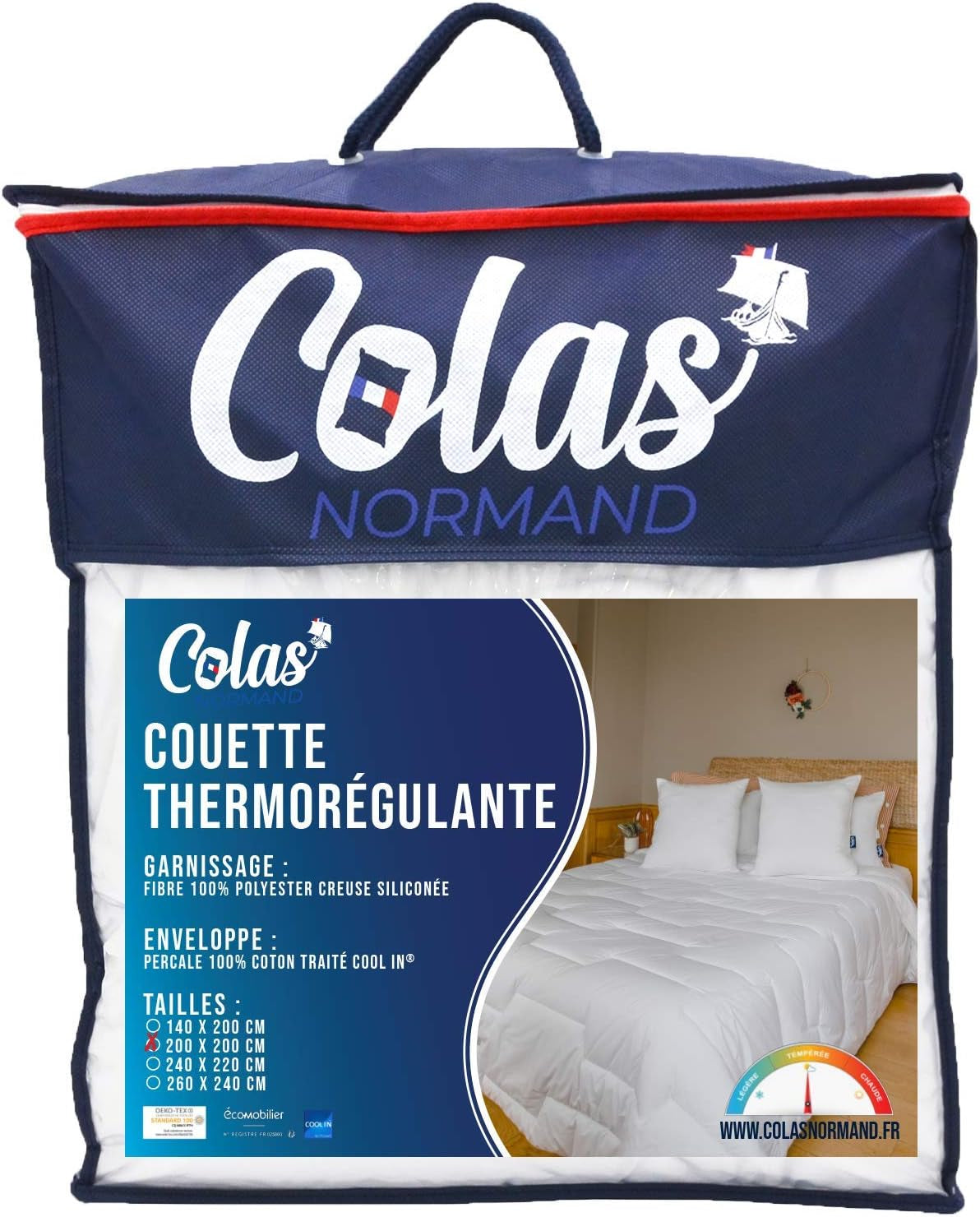 COLAS NORMAND Termoregulační přikrývka, Cool In, Mírná, 140 X 200 Cm, Pot, Optimální ventilace, 100% perkál, Fresh Feel, Francouzská, 53130255, Bílá Naty Shop Přikrývky a přikrývky Bílá 200X200 Cm