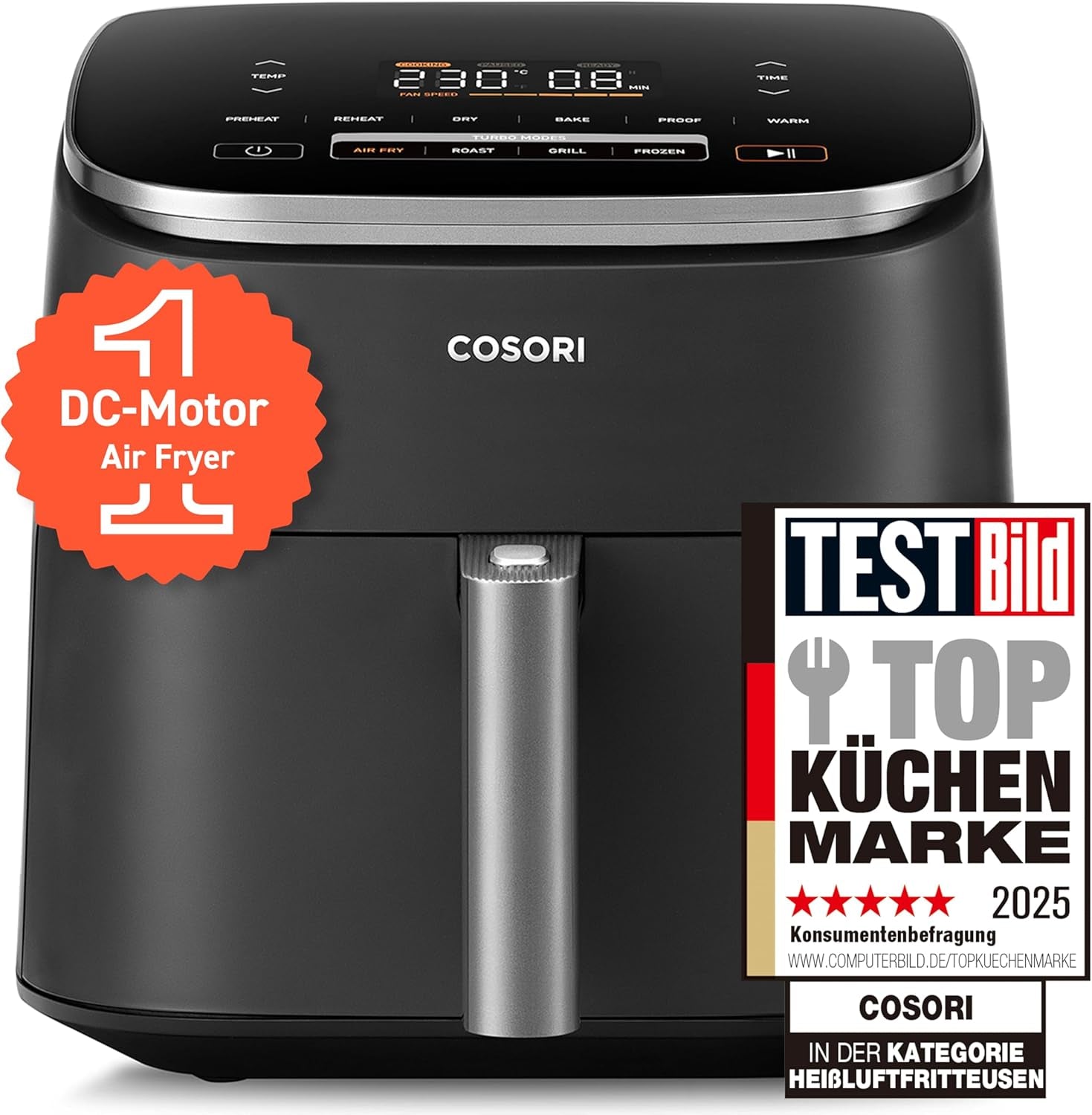 Horkovzdušná fritéza Kosori Turboblaze Airfryer, 9 v 1, 6 litrů, tichá Naty Shop Appliances Tmavě šedá Turboblaze
