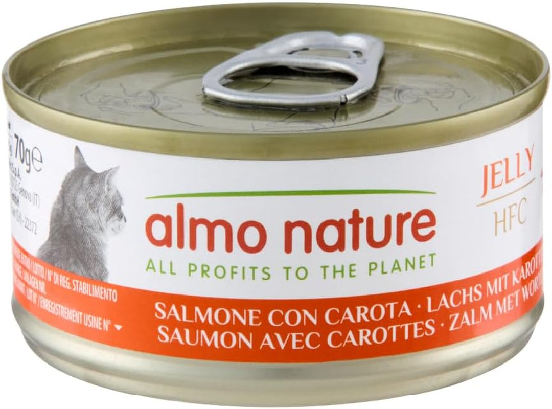 Almo Nature HFC Jelly - vlhké krmivo pro dospělé kočky - losos a mrkev - lidská kvalita, bez lepku - 6 x 70 g