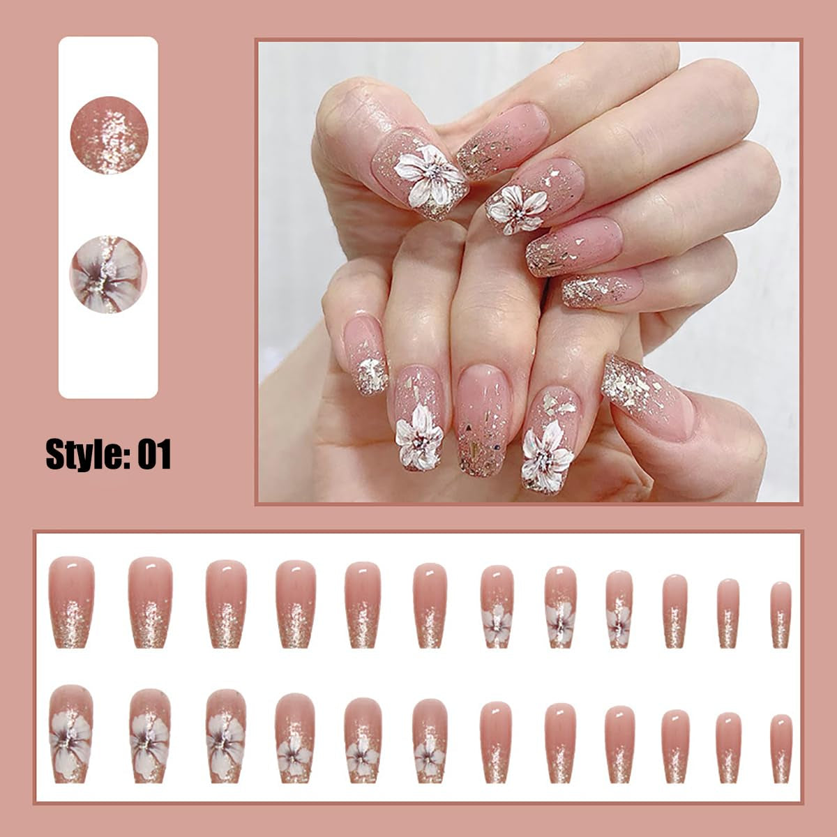 Umělé nehty Přírodní třpytky Krátké zatlačení na akrylové samolepicí třpytivé nehty Pro ženy Dívčí doplňky na nehty 48ks