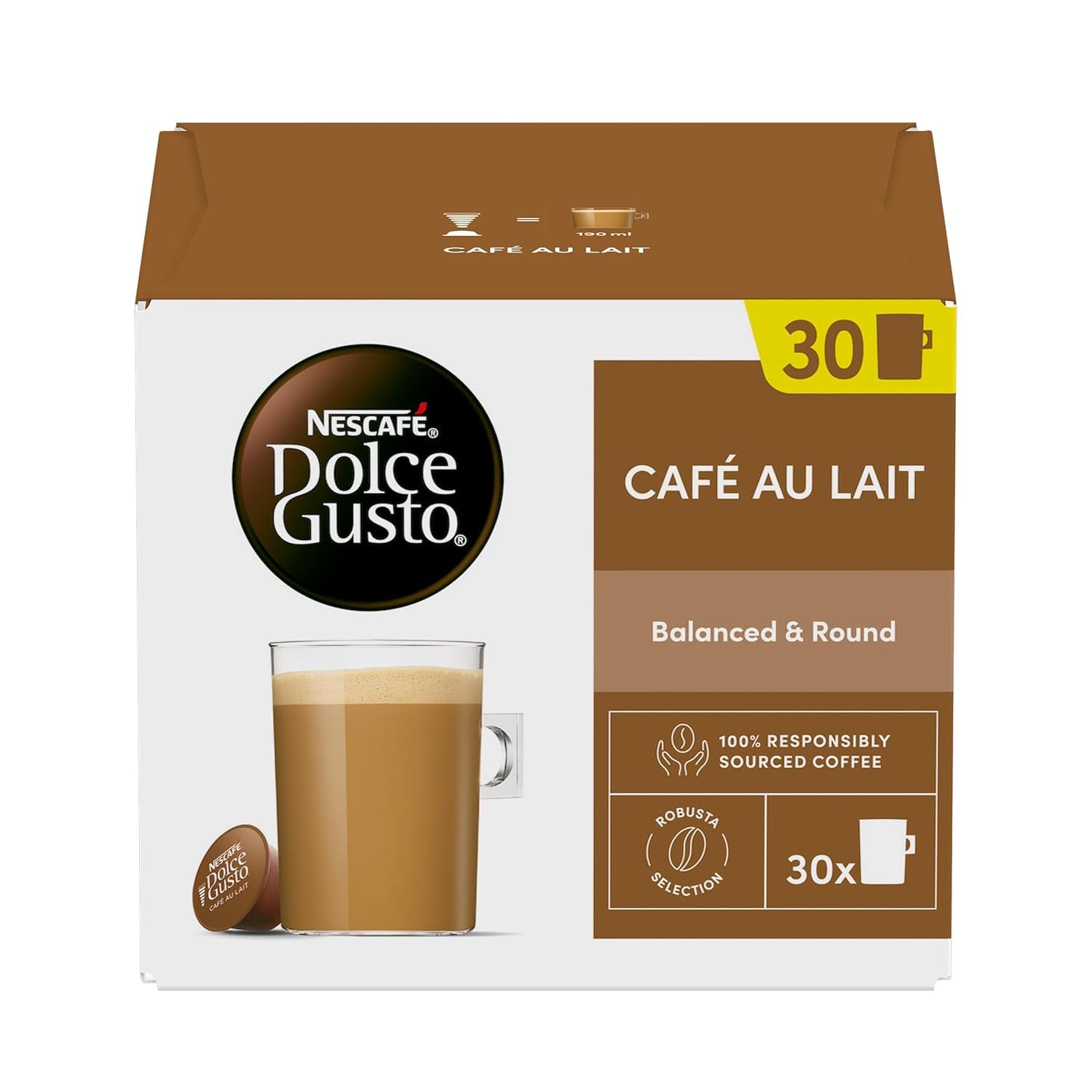 NESCAFÉ Dolce Gusto Cafe au Lait Kaffeepads, 30 kapsel (30 porcí)