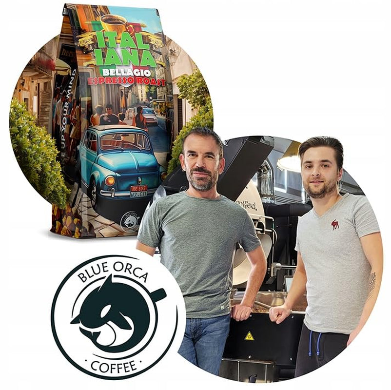Pražená zrnková káva Italiana Bellagio 1kg | 80% Arabica a 20% Robusta | s tóny ořechů a hořké čokolády | čerstvě pražená, nízká kyselost | pro kávovary | Modrá káva Orca