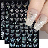 6 Blatt Schmetterling Samolepka na nehty Selbstklebend Laser Stříbrná Schmetterlings Nagelaufkleber 3D Aurora Stříbrná Schwarz Schmetterlinge Samolepky na nehty Frühling Nageldesign Samolepka na nehty Nail Art Zubehör