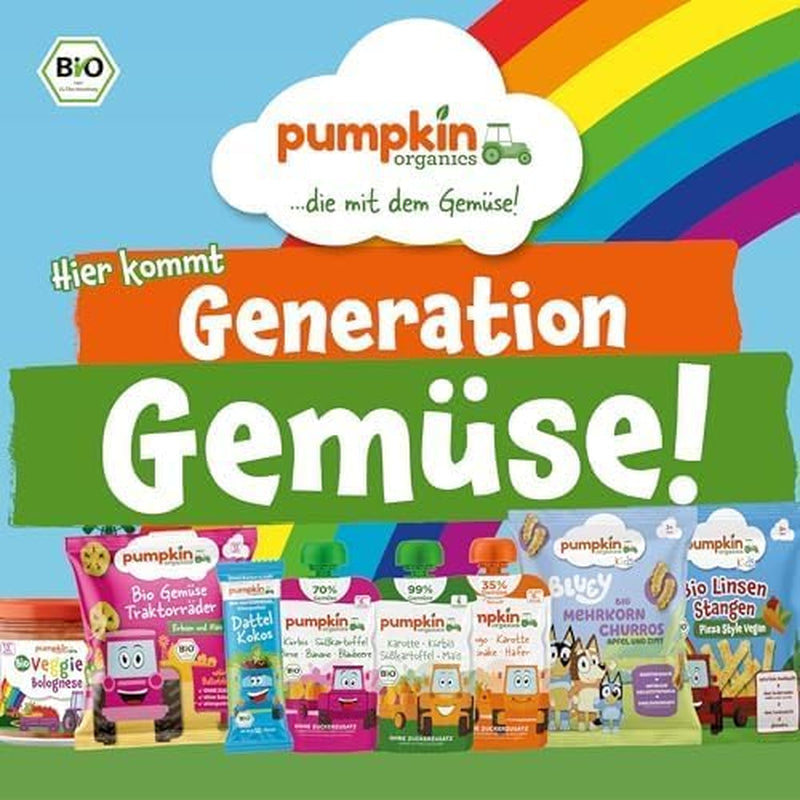 Pumpkin Organics sáčky biozeleniny a cereálií, balení 8 ks: Hruška, Jahody, Batáty, Červená řepa, Banán, Oves - Bez přidaného cukru¹ - Od 6 měsíců - jako svačina nebo doplňková strava v balení (8 x 100 g)