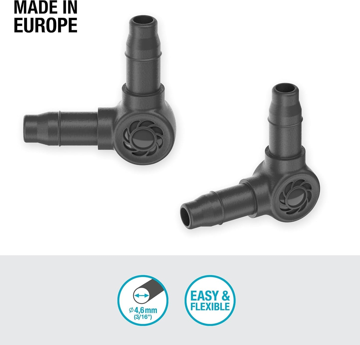L-kus pro Gardena Micro-Drip 4,6 mm (3/16 palce): Pro změnu směru distribuce a odkapávacích vedení o 90 stupňů, instalace bez zauzlování, snadná a flexibilní technologie připojení (13212-20)