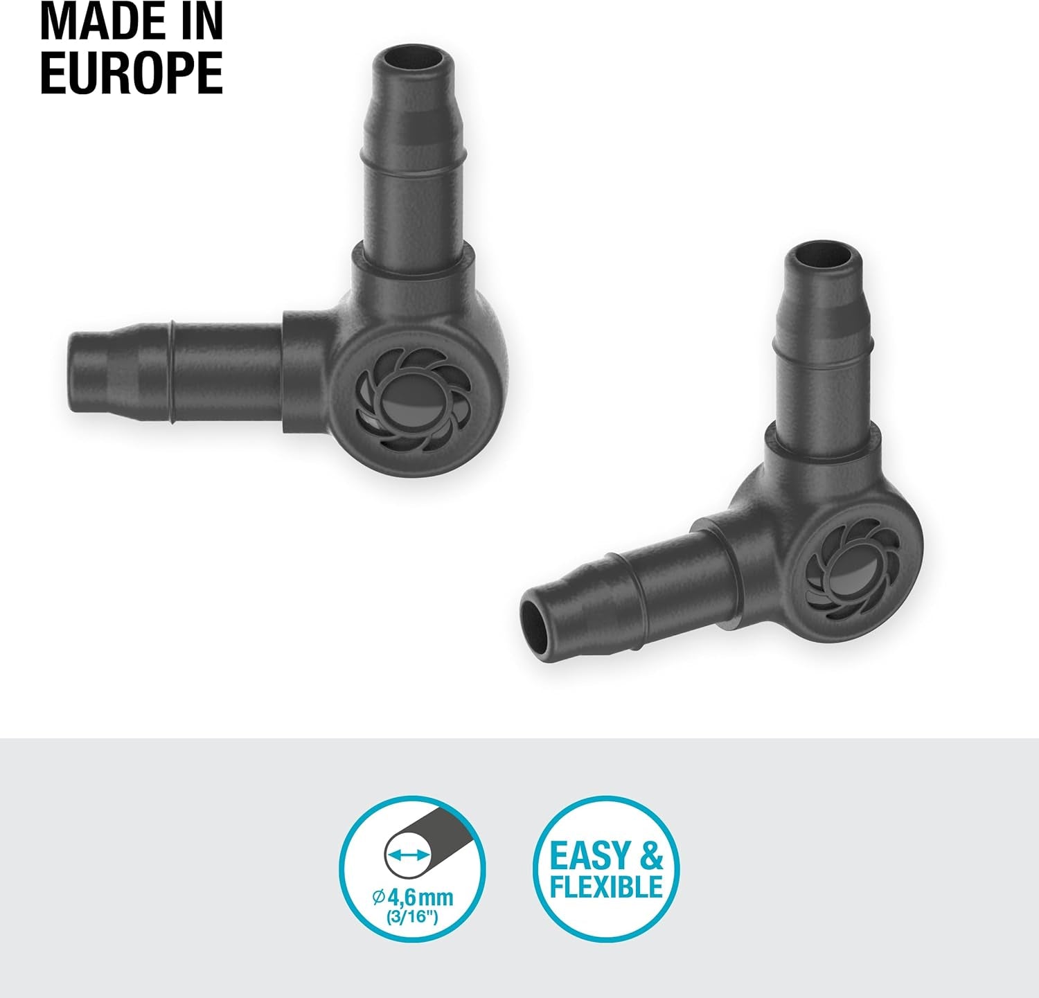 L-kus pro Gardena Micro-Drip 4,6 mm (3/16 palce): Pro změnu směru distribuce a odkapávacích vedení o 90 stupňů, instalace bez zauzlování, snadná a flexibilní technologie připojení (13212-20)