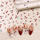 JMEOWIO 3D Nálepka na nehty Kirsche Nail Art Nálepka Selbtklebend Nagelaufkleber 5D Stereoskopická dekorace Nageldesign Zubehör 1 Blatt