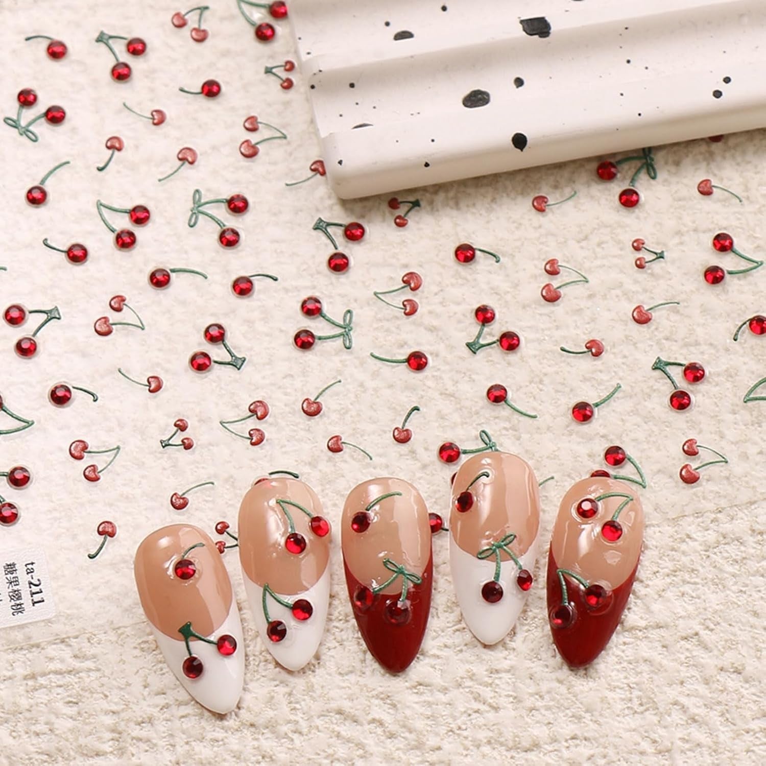 JMEOWIO 3D Nálepka na nehty Kirsche Nail Art Nálepka Selbtklebend Nagelaufkleber 5D Stereoskopická dekorace Nageldesign Zubehör 1 Blatt