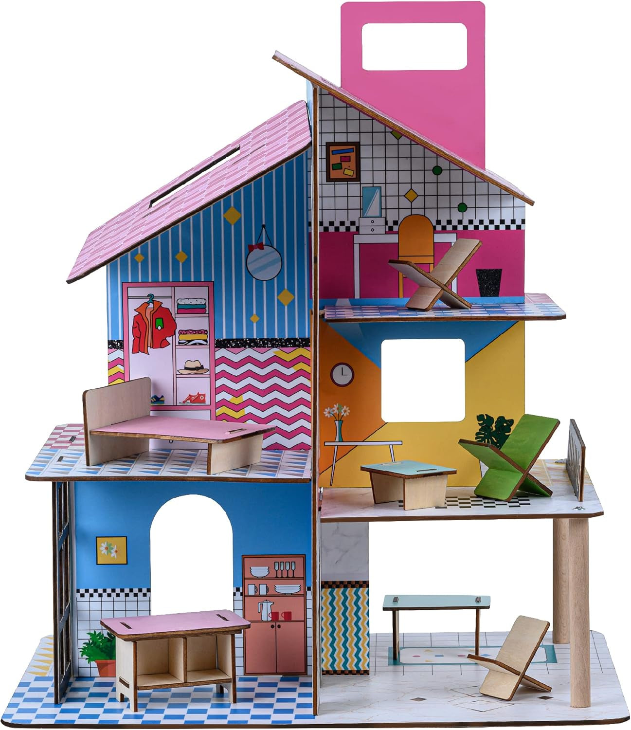 Dřevěný domeček pro panenky Olivia's Little World 360 pro děti, 3,5" panenky a 12 doplňků, vícebarevný TD-13260C