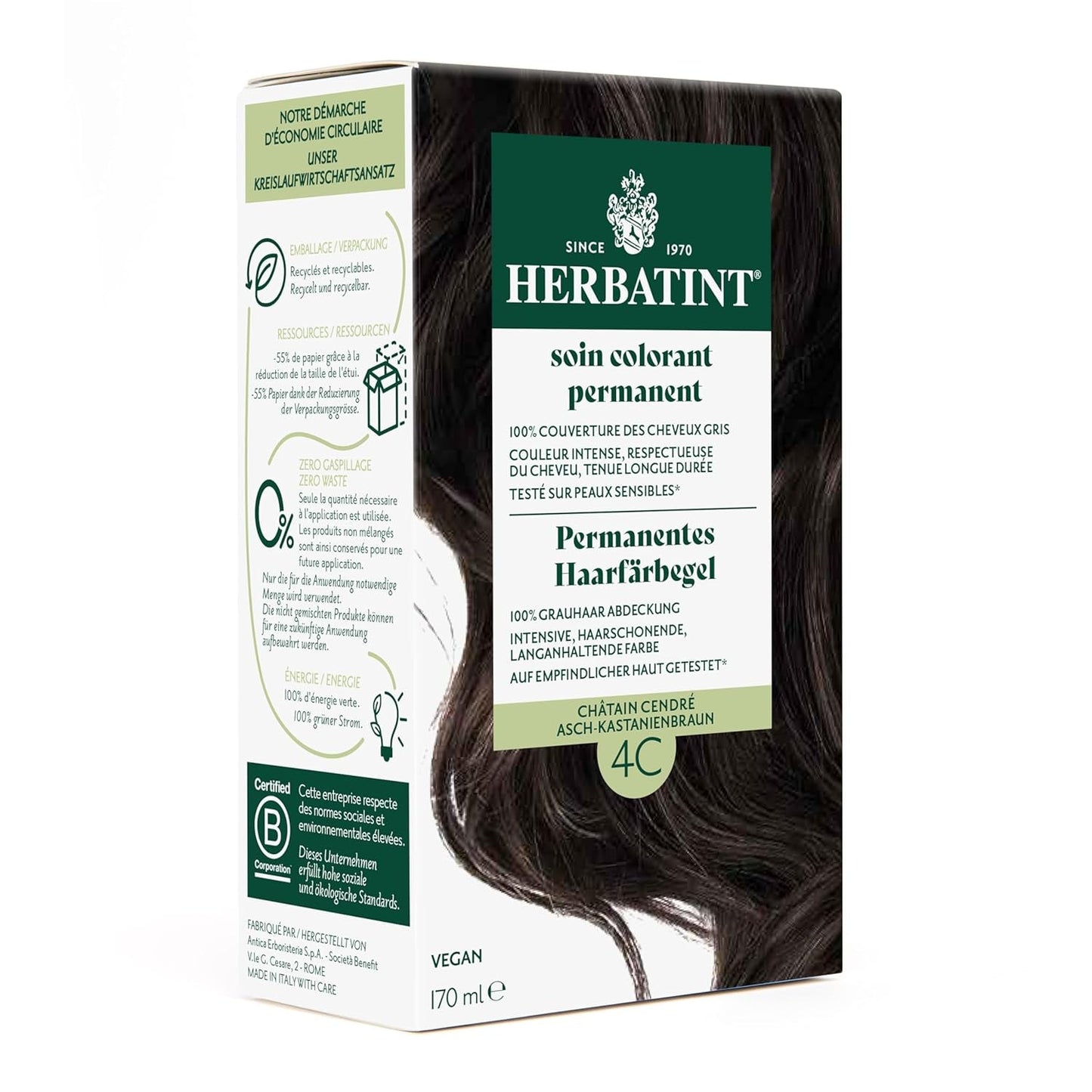 Permanentní gel na barvení vlasů 6N tmavá blond - 170 ml I Bez amoniaku, 100% krytí šedých vlasů Testováno na citlivé pokožce, s 8 rostlinnými výtažky Naty Shop Hair Dye 4C Ash-Brown
