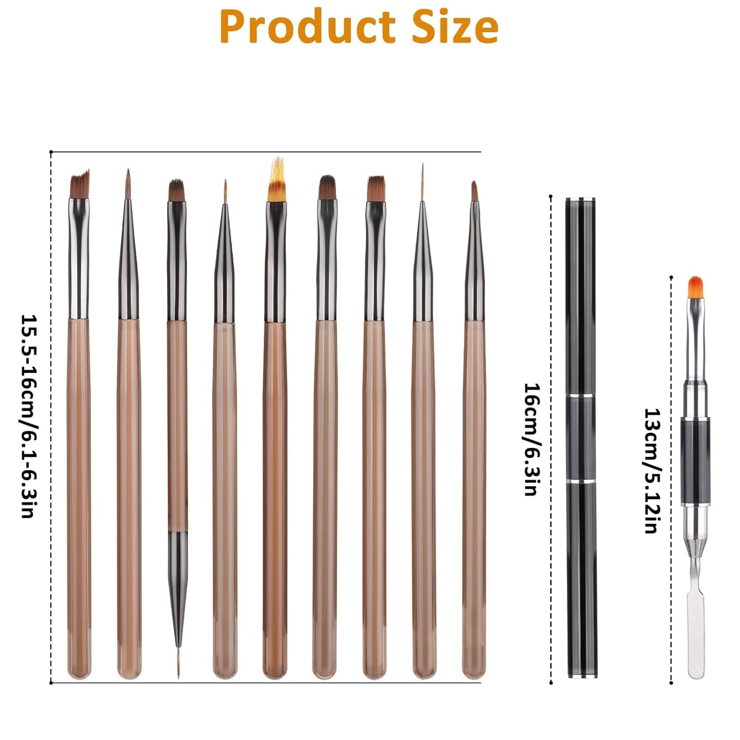10 Stück Nailart Pinsel Set, štětce Braun Nail Art Pinsel Nageldesign Pinselfür Gelnägelfür Heimwerker Maniküre Salon Zuhause Set pinsel