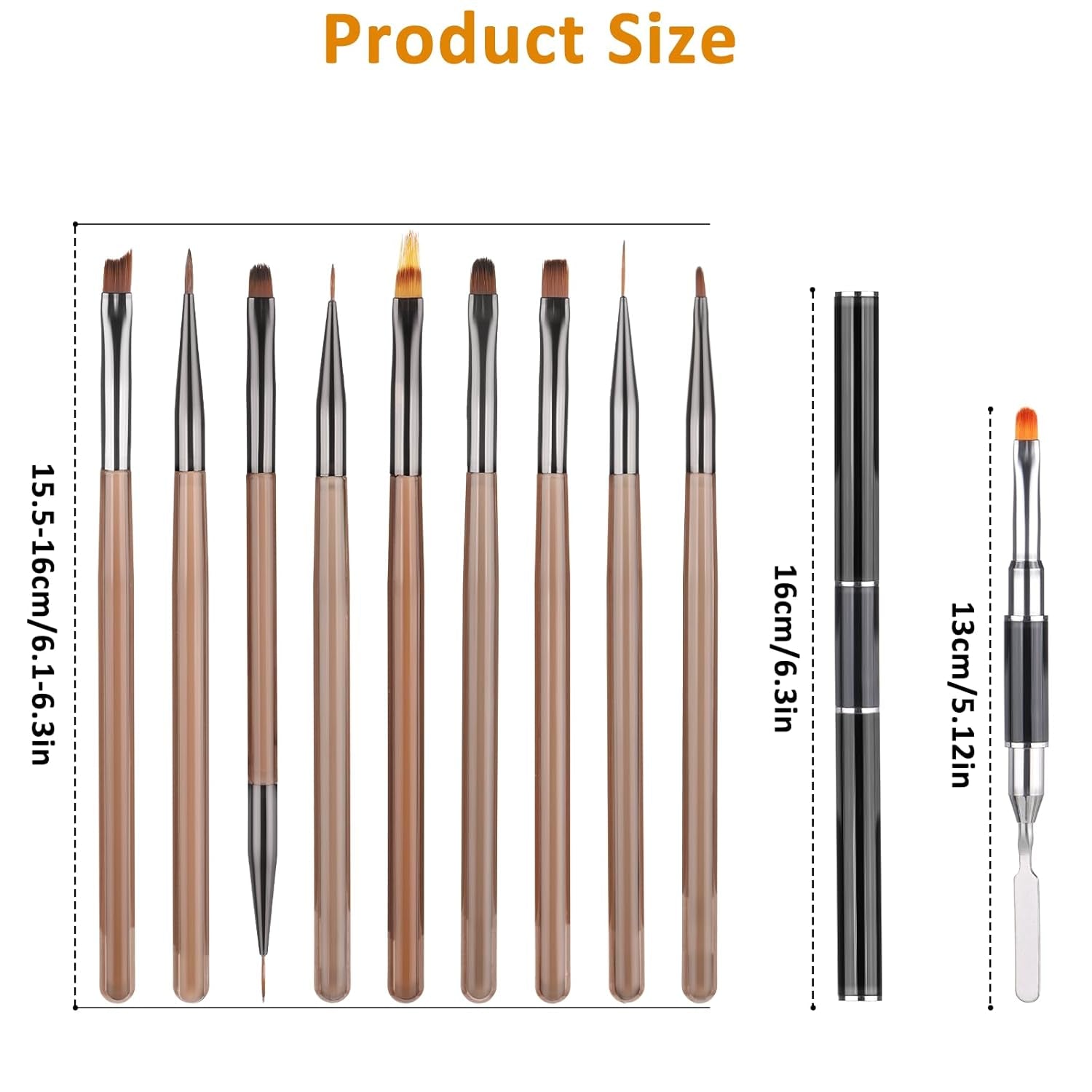 10 Stück Nailart Pinsel Set, štětce Braun Nail Art Pinsel Nageldesign Pinselfür Gelnägelfür Heimwerker Maniküre Salon Zuhause Set pinsel