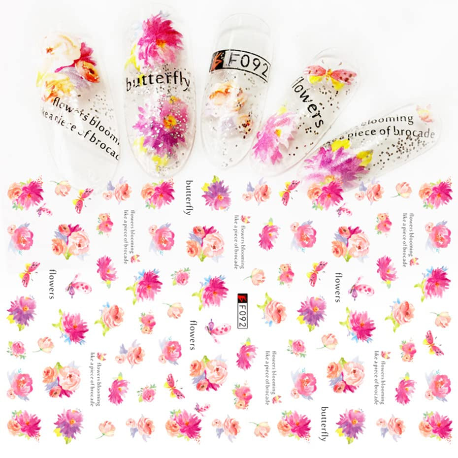 JMEOWIO Nálepka na nehty Frühling Blume 9 Blatt Nagelaufkleber Selbtklebend Rosa Blüte Nálepka na nehty Dekoration Nageldesign Zubehör