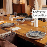 MÄSER 934017 Iberico Blue Jídelní set pro 4 osoby, 12dílný, maurský styl, různé vintage vzory v bílé a modré, keramika