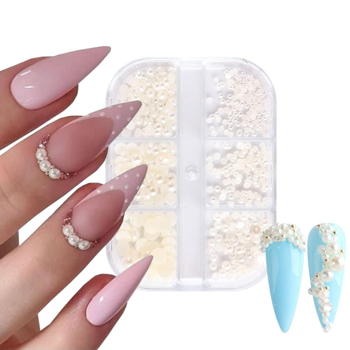 GZMAYUEN Nail Art Perlen Micro Caviar Für Nägel, 0,3-3 mm Goldene Silber Mini Caviar Strasssteine, Weiß Béžový Mini Nägel Perlen Mikroperlen Dekor Für Nägel