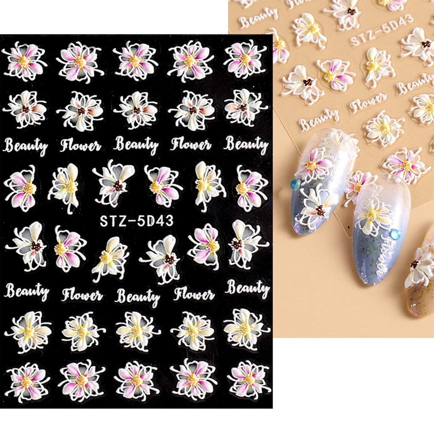 JMEOWIO 3D Nálepka na nehty Frühling Blume Nálepka na nehty Selbstklebend Nagelaufkleber 5D Stereoskopisch Buntes Letní Blumen Dekorace Nageldesign Zubehör 4 Blatt