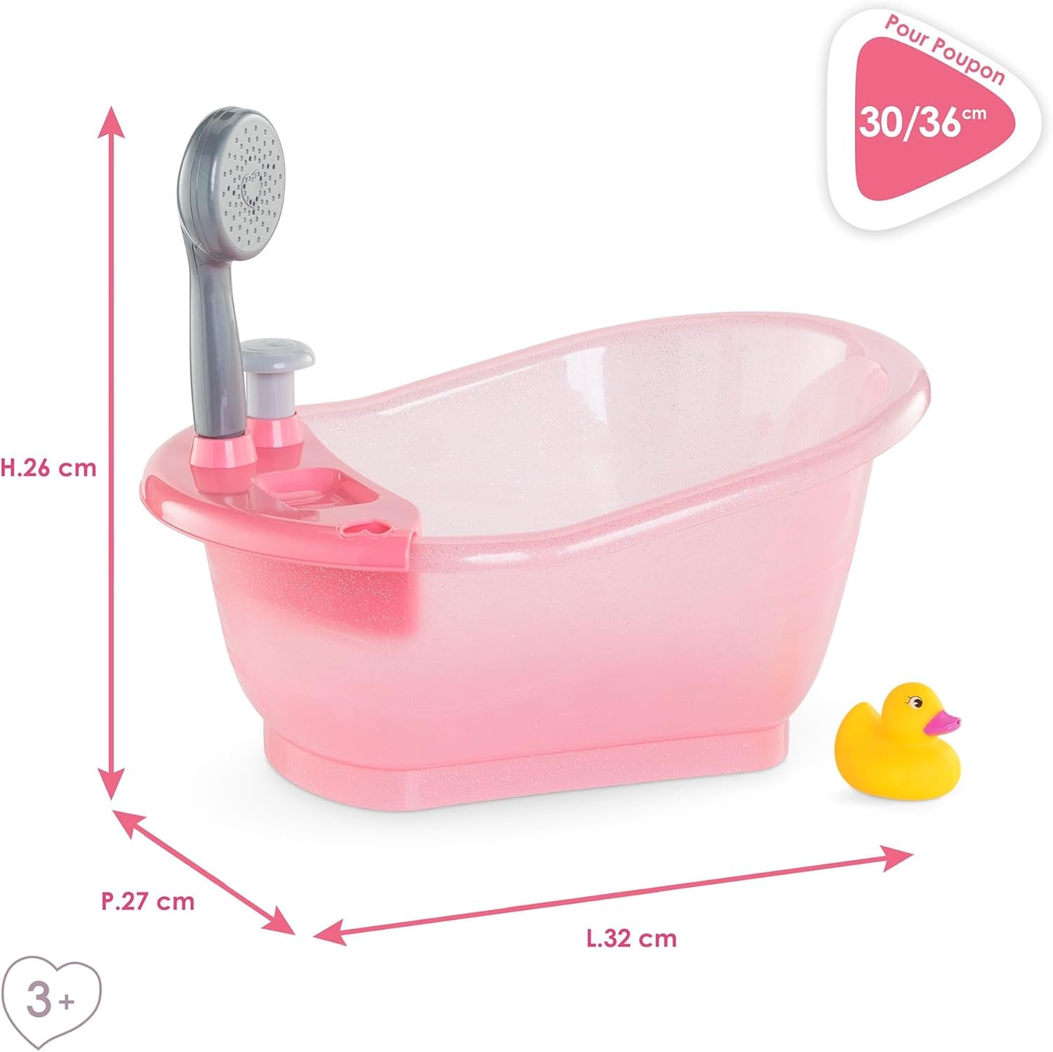 Corolle 9000141660 - Vanička Mon Grand Poupon s funkcí pumpy a gumovou kachnou pro všechny panenky 30-36 cm, 32,5 cm, od 3 let