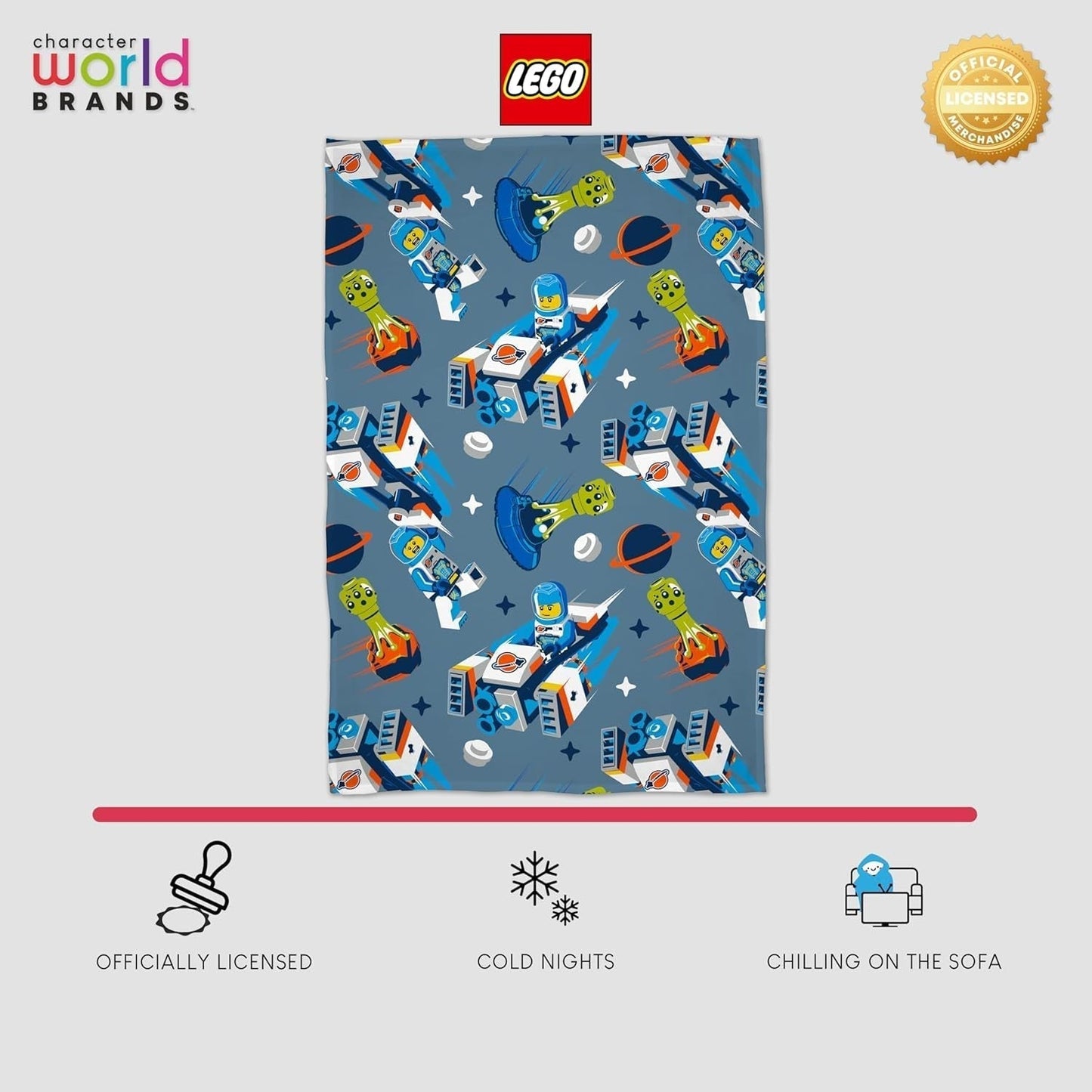 Character World Official Lego® City Fleece deka, super měkká, teplá modrá, design Cityspace, ideální pro ložnice, kempování a spaní, postele a přikrývky 100 x 150 cm Besuche den Character World-Store