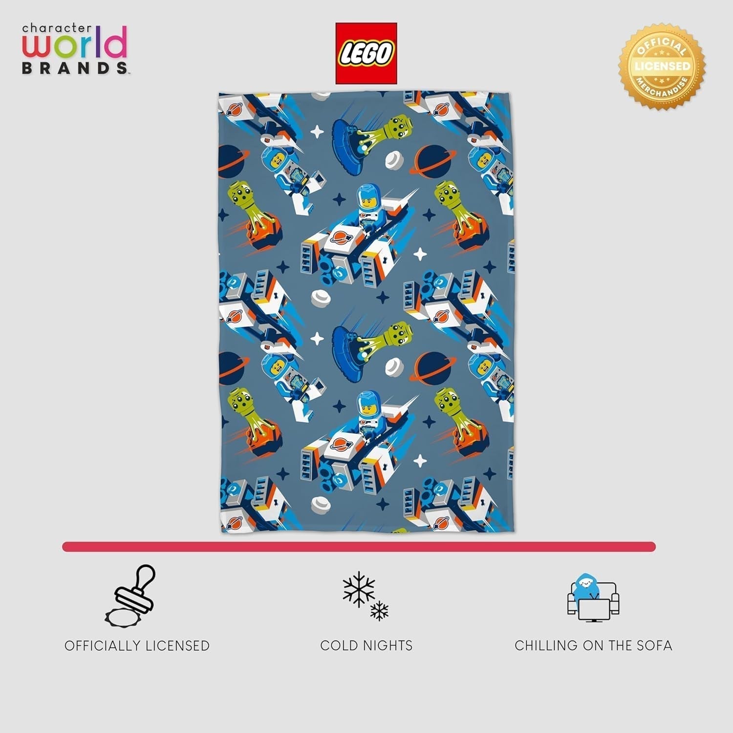 Character World Official Lego® City Fleece deka, super měkká, teplá modrá, design Cityspace, ideální pro ložnice, kempování a spaní, postele a přikrývky 100 x 150 cm Besuche den Character World-Store