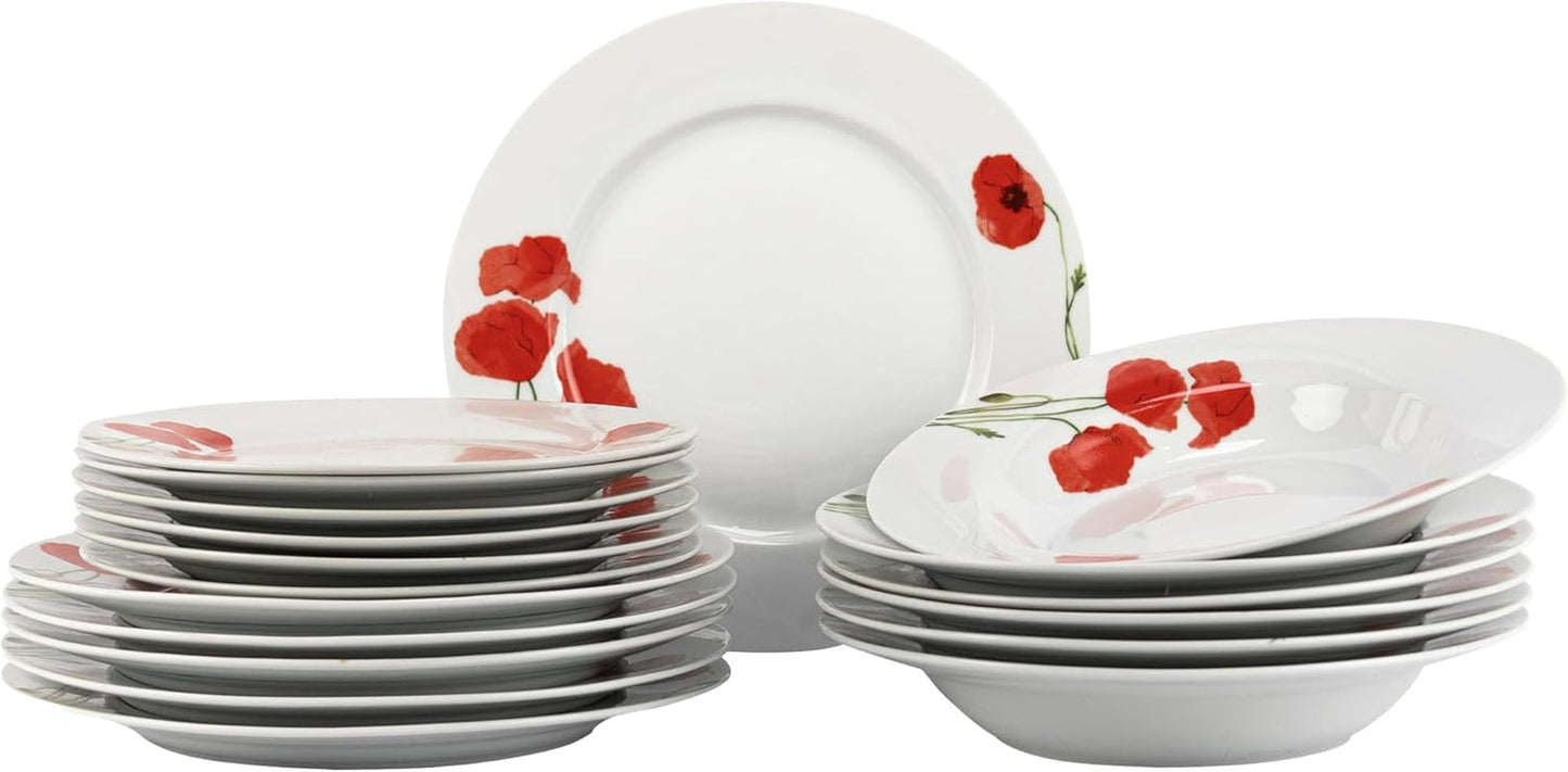 Sada nádobí pro 6 - 18 kusů - Porcelánová sada nádobí - Sada bílého nádobí - Sada mís a talířů - Moderní nádobí - Talíře - Obsluha - Sada nádobí pro 6