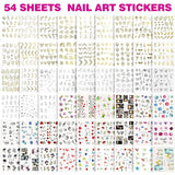 FANDAMEI 54 Blätter Wassertransfer Sada nálepek na nehty a zdobení nehtů, tečkovaná pera, Blattgold Für Nagelkunst, Streifenband, Strasssteine, Werkzeug Und Dekorationen Set Für Nagelkunst Maniküre Set