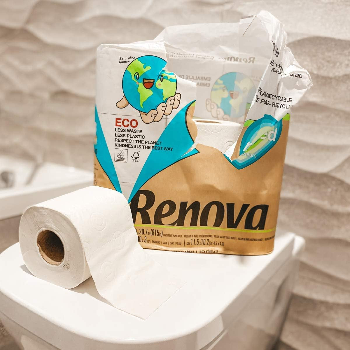 Renova 100% RECYKLOVANÝ toaletní papír 9 rolí, bílý, normální