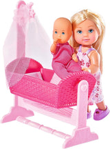 Simba 105736242 - Evi Love Doll Cradle 2 Různé Evi jako chůva s kolébkou a dětskou módní panenkou 12 cm pro 3 roky a více
